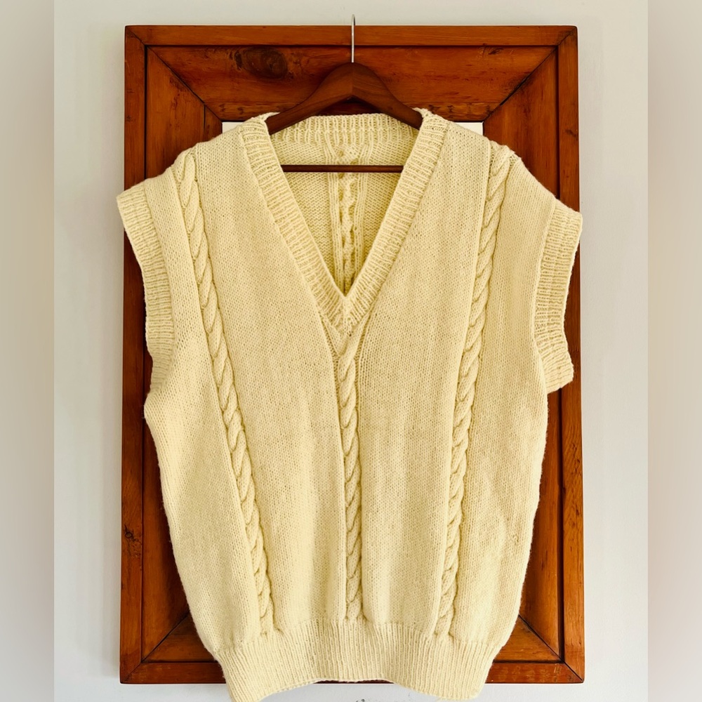 Vintage Cream V-Neck Sweater
